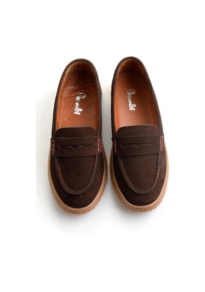 Bambi Kahve Hakiki Deri Kadın Loafer Ayakkabı K01045050401