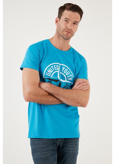 Buratti Baskılı Bisiklet Yaka Pamuklu Slim Fit Erkek T Shirt 541Pusula Açık Mavi