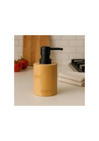 Bamboo Touch Soap Dispenser Yuvarlak Sabunluk Bambu Kahverengi