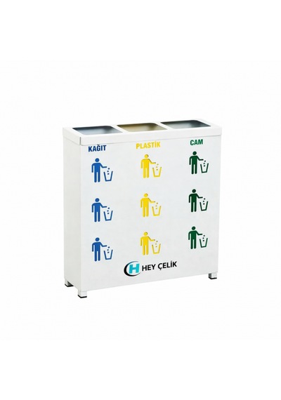 3 Lü Sıfır Atık Kutusu Geri Dönüşüm Ünitesi Gd-213 Metal Atık Ayrıştırma Sistemi Hey Çelik