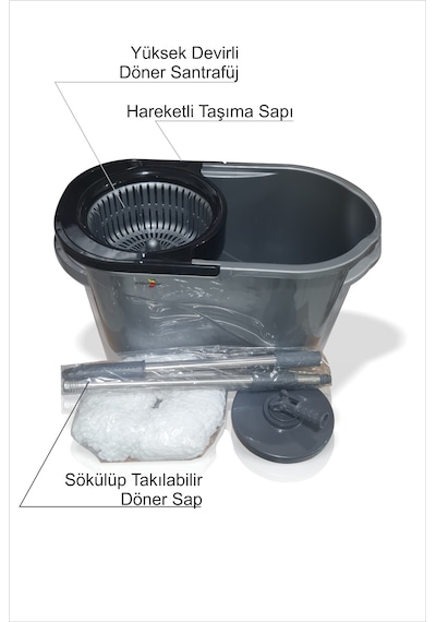 Büyük 19 Lt. Mikrofiber Döner Başlıklı Otomatik Kendinden Sıkmalı Yassı Tekerlekli Mop Mob Temizlik Seti Paspas Takımı Uzun Döner Hareketli Başlıklı Saplı