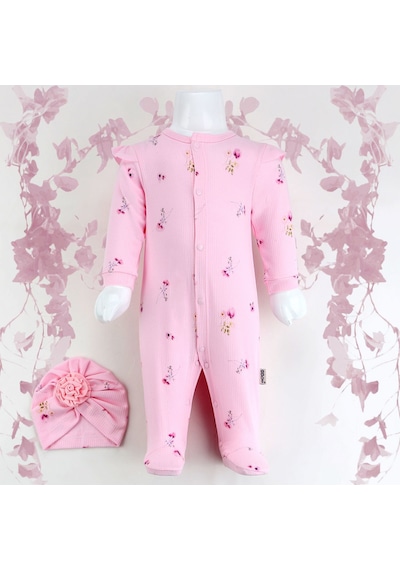 Sebi Bebe Güllü Şapkalı Bebek Tulumu 1108 Pembe