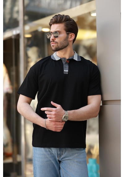 Madmext Siyah Polo Yaka Erkek T-shirt E7147 Siyah