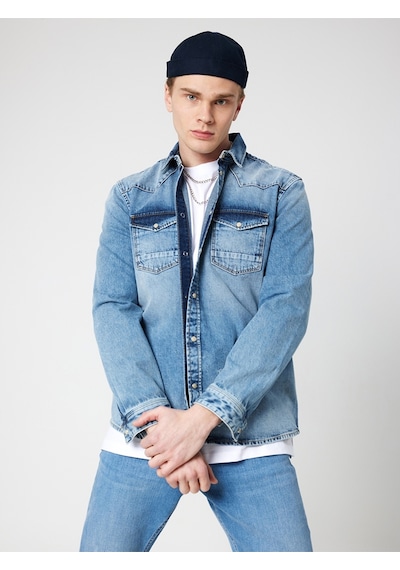 Slim Fit Erkek Gömlek U.kol Mavi