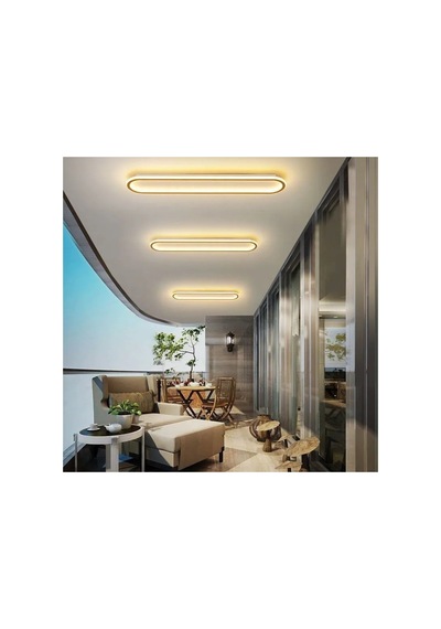 Eskitme Gold 80x16cm Oval Avize 6500k Soğuk Beyaz Led Lambası