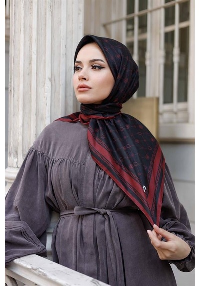 Q Serisi Eşarp Bordo Siyah Çok Renkli