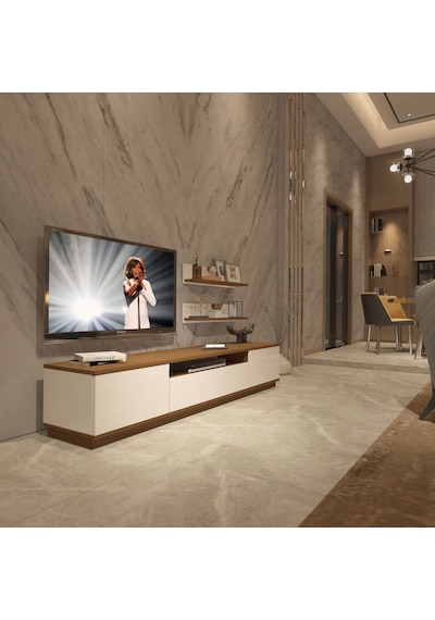 Decoraktiv Trio 4s Mdf Tv Ünitesi Tv Sehpası - Ceviz Beyaz Ahşap - Beyaz