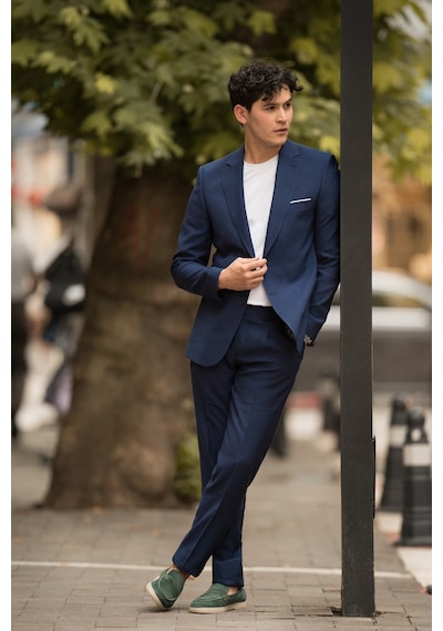 Apartro Slimfit Mono Yaka Yarım Astarlı 6 Drop Çift Yırtmaç Modal Takım Elbise Sax Mavi Apartro Slimfit Mono Yaka Yarım Astarlı 6 Drop Çift Yırtmaç Modal Takım Elbise Sax Mavi