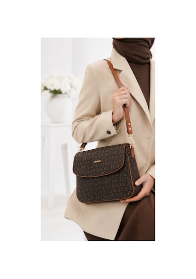 Genel Markalar Yeni Sezon Kolon Askılı 4 Bölmeli Kadın Çantası 25x15cm Kahverengi