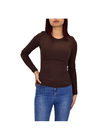 Kadın Düz Renk Vücuda Oturan Uzun Kollu Sweatshirt Bgl-st04296 Kahve