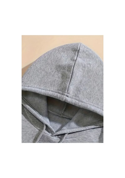 Herkesemoda Victory Yazı Detaylı İçi Polarlı Kapüşonlu Sweatshirt Gri