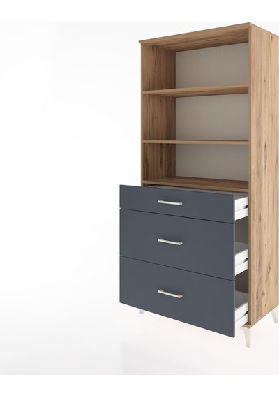 Hyperion Dolap 3 Raflı 3 Çekmeceli 88x44x195 Çam-antrasit Çam