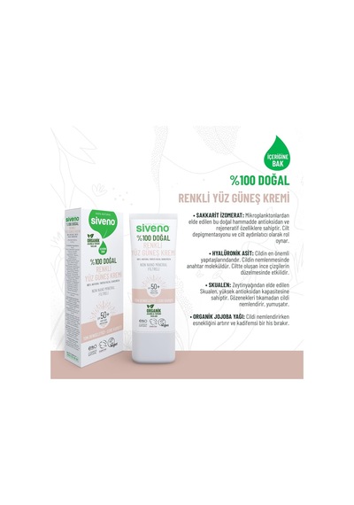 %100 Doğal Yüz Güneş Kremi Renkli Ton Eşitleyici Leke Karşıtı Uva Uvb Spf 50+ 30 Ml