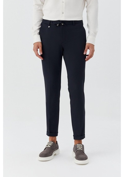 Sabri Özel Erkek Lacivert Dar Kesim Slim Fit Dokuma Yan Cep Jogger Pantolon