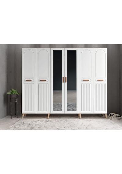 Letto Membran 6 Kapaklı Portmanto Montaj Dahil Meşe Beyaz 240 Cm