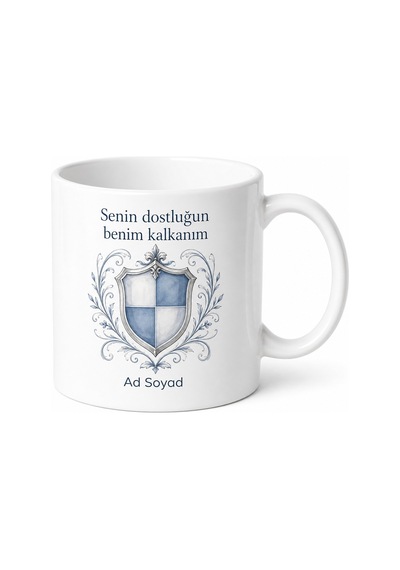 Kalkan Korunma Çizimli Sevdiklerini Koruyan Kalkan Gibi Dost Kupa Bardak Hediye Beyaz / Çok Renkli