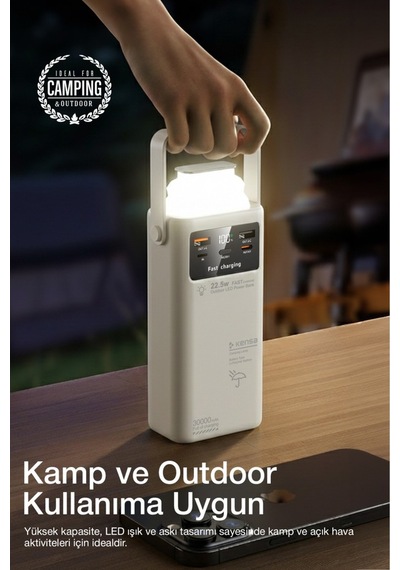 30.000 Mah Outdoor Led Işıklı Hızlı Şarj Powerbank Usb-c & Çoklu Cihaz Desteği Beyaz