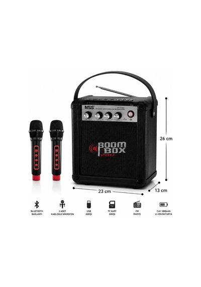 Nss Ns-992mıc Boombox Pro Kablosuz Karaoke Hoparlör Fm Radyo 2 Adet Mikrofon