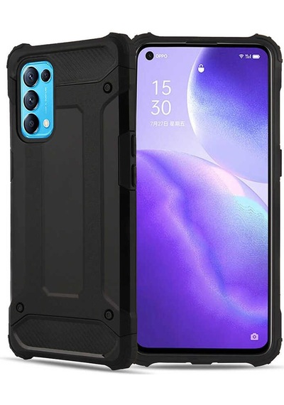 Noktaks - Oppo Reno 5 5g Uyumlu - Kılıf Çift Katman Zırh Tank Crash Military Kapak - Siyah