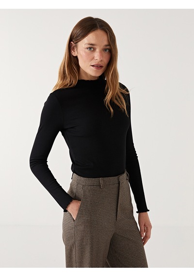 Lcw Modest Siyah Dik Yaka Kadın Fitilli Body