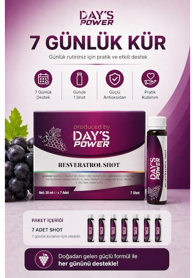 Day S Power Resveratrol Shot 7 Adet - Üzüm Çekirdeği Ekstresi & Kuersetin Destekli