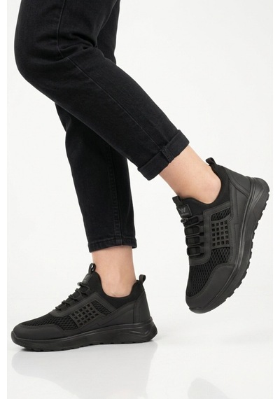 Walkway Siyah Fileli Hafif Esnek Kilit Bağcıklı Unisex Spor Ayakkabı Motano G