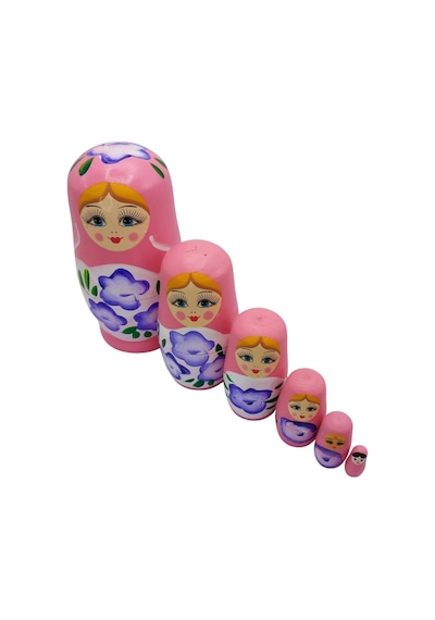 Ahşap Matruşka Bebek Altılı Set Açık Pembe No.2