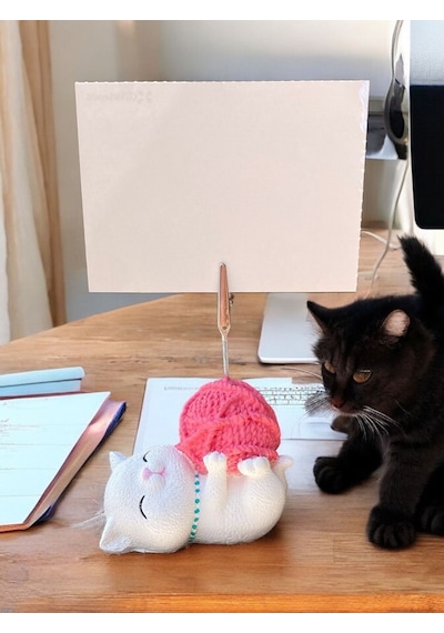 Tatlı Pembe Kawaii Yumaklı Kedi Fotoğraf Not Tutacak Ofis Masası Not Tutacağı Pembe