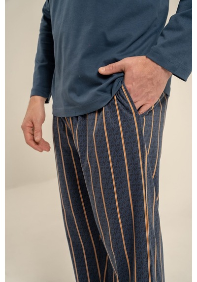 Arnetta Erkek Mavi Düğmeli Yaka Uzun Kol Pijama Takım Ar3851-s-v1 Ar3851-s-v1