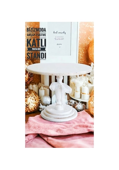 Handmade Pasta Standı Ahşap Ayaklı Katlı Sunum Servis Standı Eskitme Kek Standı Beyaz Eskitme