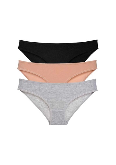 3 Adet Süper Eko Set Likralı Kadın Slip Külot Siyah Ten Gri Çok Renkli