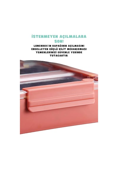 Bento 1100ml Lunchbox Tek Katlı 2 Bölmeli Paslanmaz Çelik Sefer Tası Yemek Kutusu Açık Kırmızı Çok Renkli