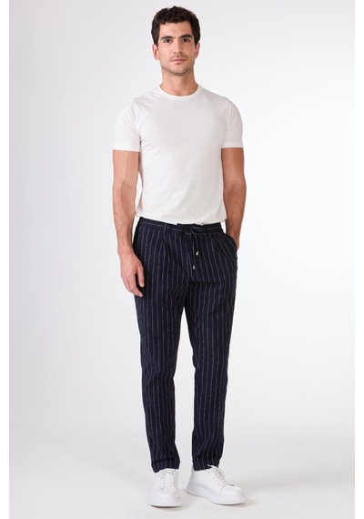 Dufy Lacivert Erkek Slim Fit Çizgili Pantolon - 107856 Lacivert