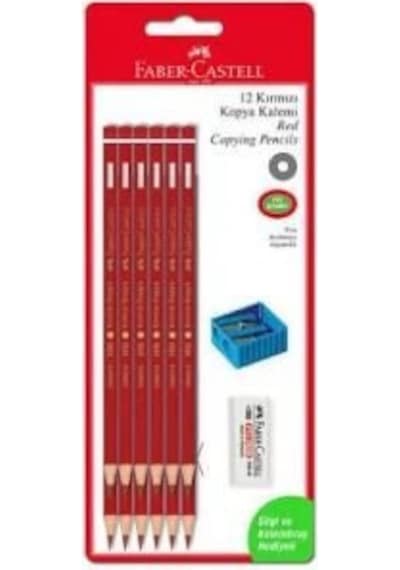 Faber Castell Kırmızı Kurşun Kalem 12'Li Silgi Ve Kalemtraş Hediy