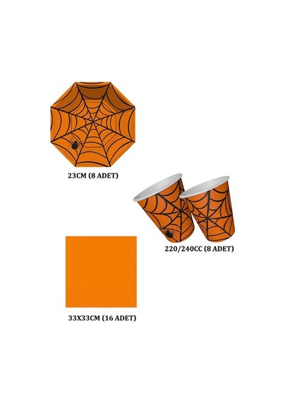 Cadılar Bayramı Halloween Örümcek Temalı Turuncu Konsept Bardak Tabak Peçete