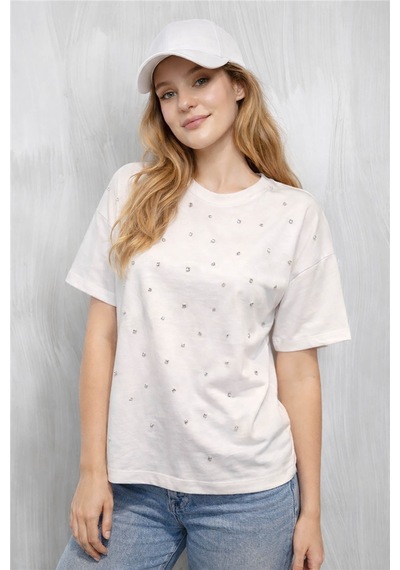 Fashion Friends İncili Ve Taşlı Beyaz Kadın Bluz 26y0082k1