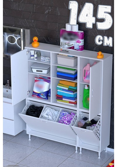 Ohbe 100 + 45cm Genişlik 160cm Boy 32,5cm Derinlik Kirli Sepetli 2 Uzun Kapak Çok Amaçlı Banyo Dolabı Beyaz Ohbe 100 + 45cm Genişlik 160cm Boy 32,5cm Derinlik Kirli Sepetli 2 Uzun Kapak Çok Amaçlı Banyo Dolabı Beyaz