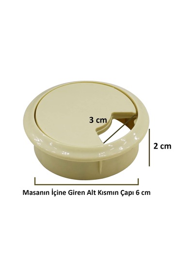 Masa Üstü Kablo Kanalı Deliği Kapağı Masa Kapağı 6 Cm Krem
