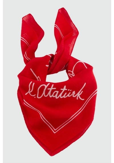 Atatürk İmzalı Desenli Bandana 50 50 - Kırmızı N162