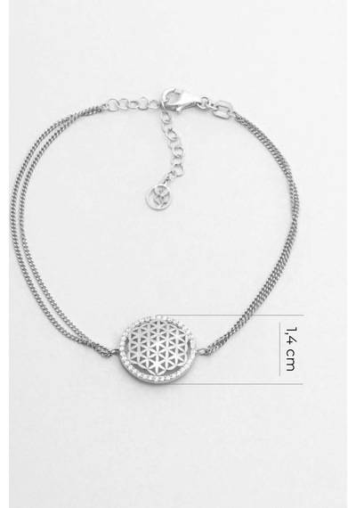 So Chic Yaşam Çiçeği 18 Ayar Beyaz Altın Kaplama 20 Cm Gümüş Bileklik Rodyum