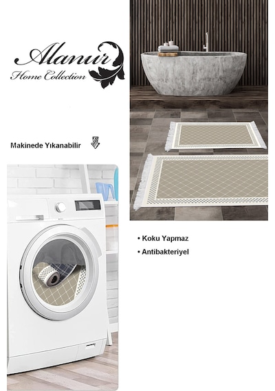 Dekoreko Kaymaz Taban Djt 2 Li Banyo Paspas Takımı Star Pamuk Saçaklı Modern 603m Bej