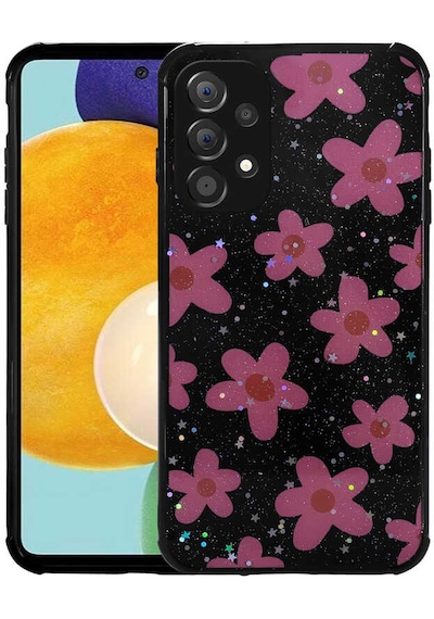Zore Galaxy Uyumlu A23 Kılıf Simli Desenli Kamera Korumalı Parlak Popy Kapak - Çiçek Çiçek