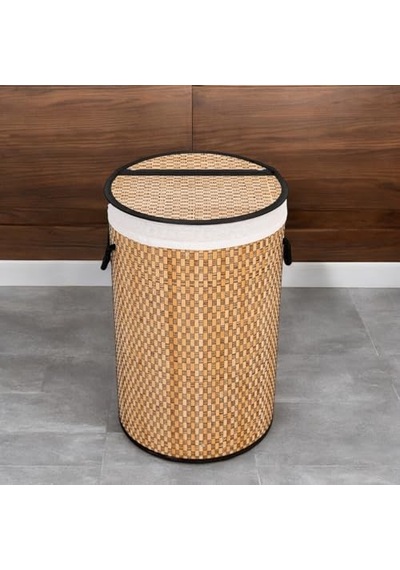 El Yapımı Hasır Katlanır Çamaşır Sepeti Yuvarlak 55 Litre 35cm 35cm 61cm , Doğal Malzemeden Üretilmiş Çamaş Diğer