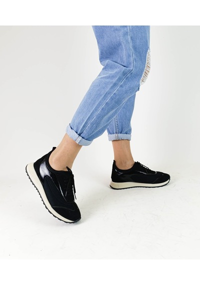 Gdt Ayakkabı Siyah Renk Streçt Boğaz Bağcıklı Düz Taban Kadın Sneakers