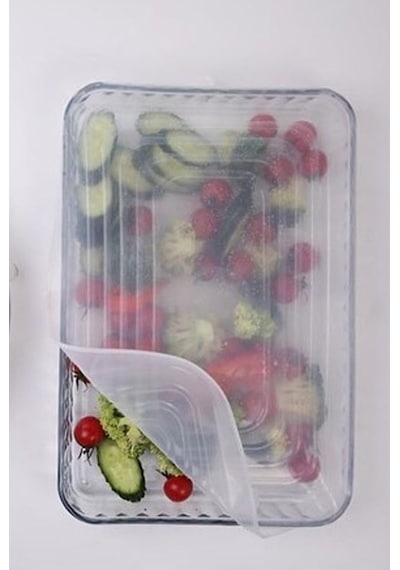 Thentech Yiyecek Muhafaza İçin Silikon Kapak 40x27cm Dikdörtgen Silikon Kapak Yiyecek Saklama Kapağı 2'li Beyaz