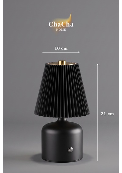 Lumina Plissé Dokunmatik Şarjlı Masa Lambası - Kademeli Dimmerli Dekoratif Gece Lambası Abajur 21x10 Cm Siyah