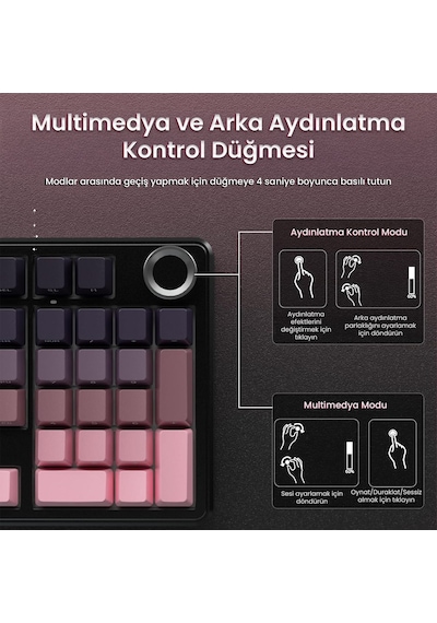 Aula F99 Pro 3 Modlu Rgb Hot Swap Mekanik Reaper Switch Kablosuz Makrolu Gaming Klavye Gradyan Pembe