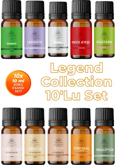 Legend Collection Esansiyel Uçucu Koku Yağı Buhurdanlık Yağı Difüzör Esansı 10lu Set 10x10ml Karışık