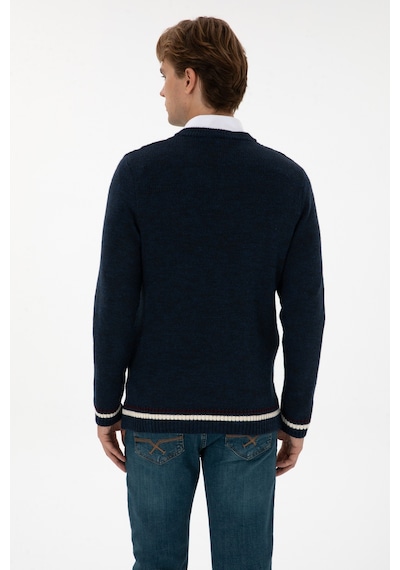 U.S. Polo Assn. Erkek Regular Fit V Yaka Lacivert Kazak 50308337-VR033