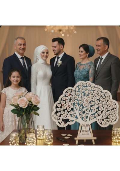 Düğün-nişan- Misafir Hatıra Anı Kutusu-defteri Hayat Ağacı 45cm Şeffaf Pleksi Şövale Ve Kalem Hediyeli
